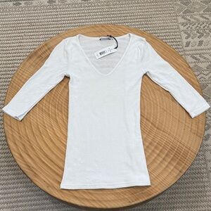 Michael Stars White Scoop Neck 3/4 Sleeve Top